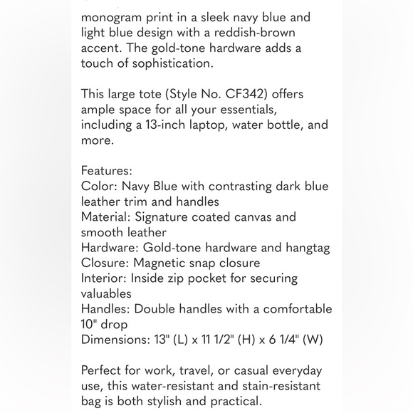 Coach City Tote Navy monogram leather, and coated canvas EUC CF342 - Picture 16 of 16